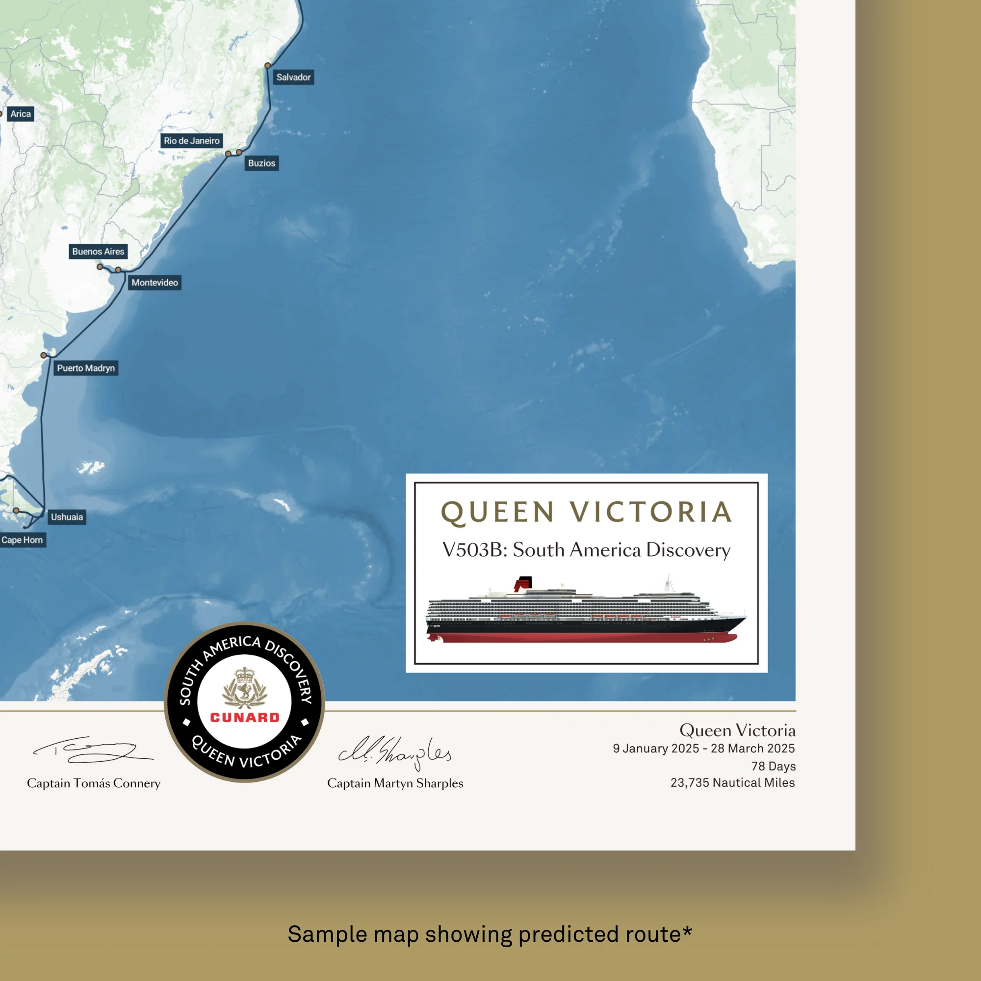 Special Edition Map of Queen Victoria's South America Discovery Voyage - Image 5