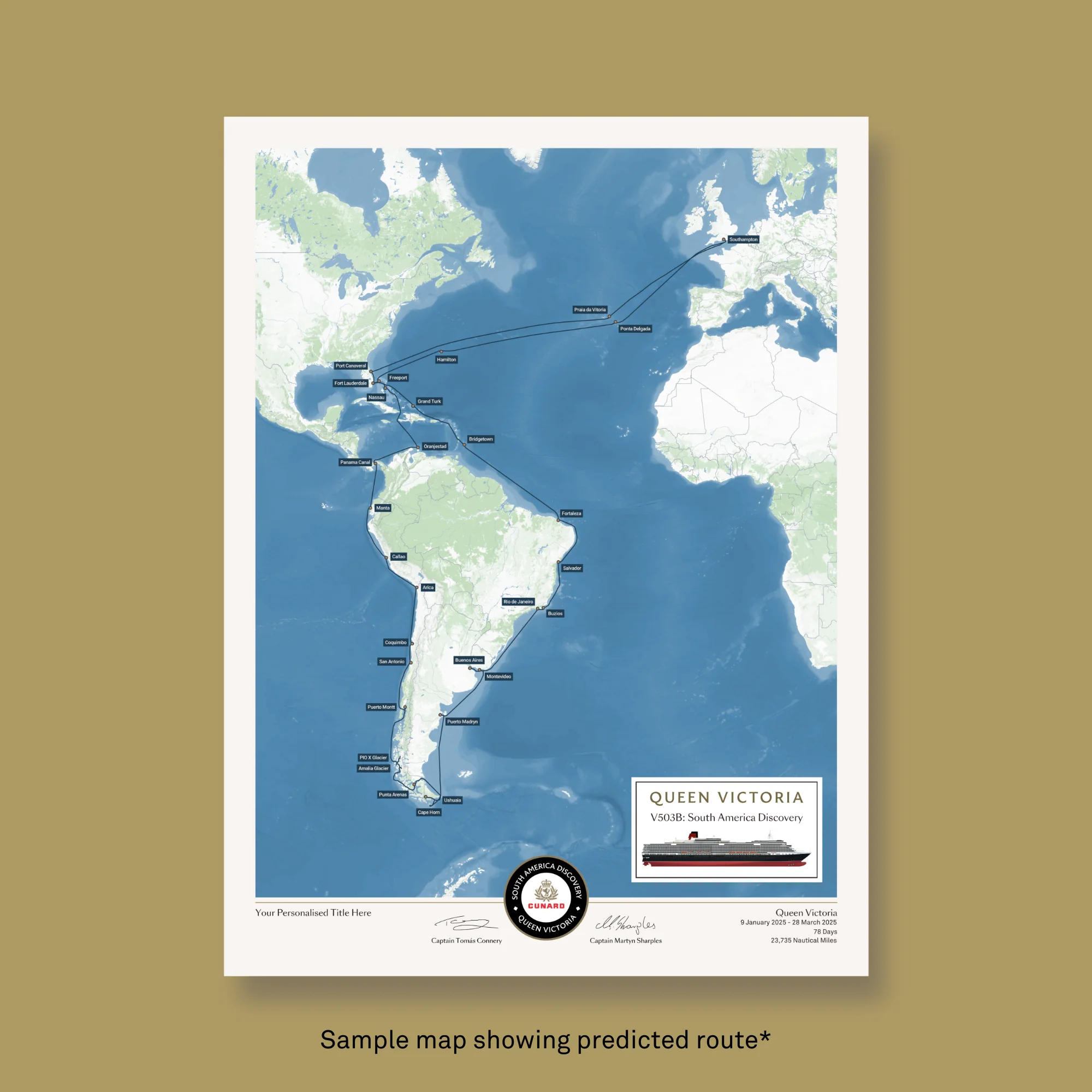 Special Edition Map of Queen Victoria's South America Discovery Voyage - Image 6